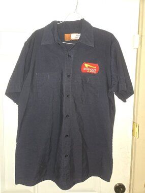 In-N-Out x Reed Blue Short Sleeve Button Mechanic Style Work Shirt Men's Large